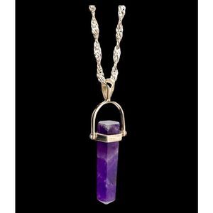 FZ# Beautiful 1 1/4 Purple Cabochon & Sterling Necklace